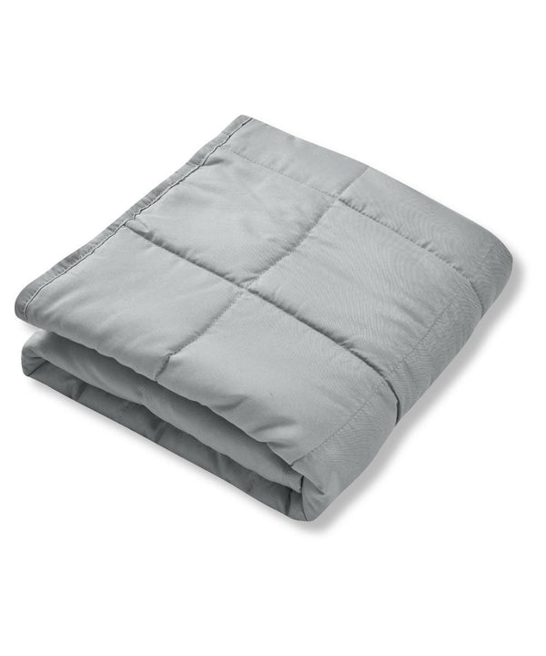 A neatly folded light grey Blankets product with visible square stitching, displayed on a white background.