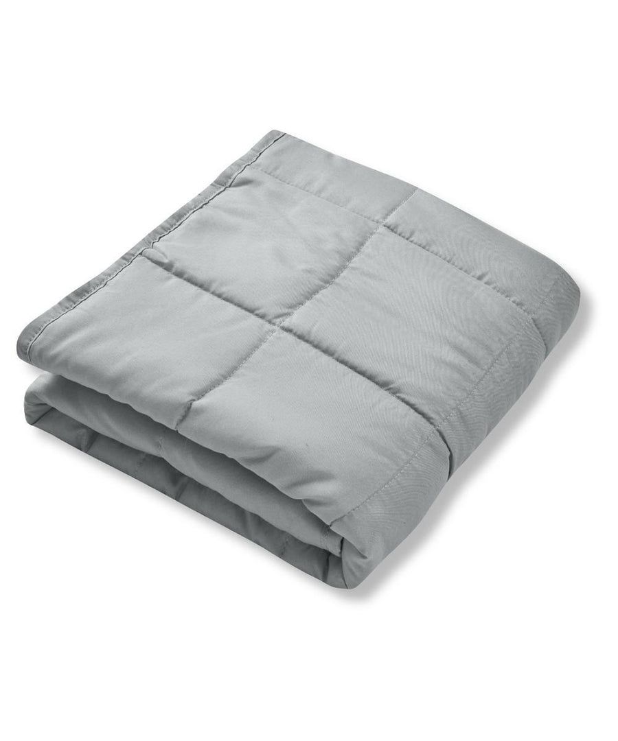 A neatly folded light grey Blankets product with visible square stitching, displayed on a white background.
