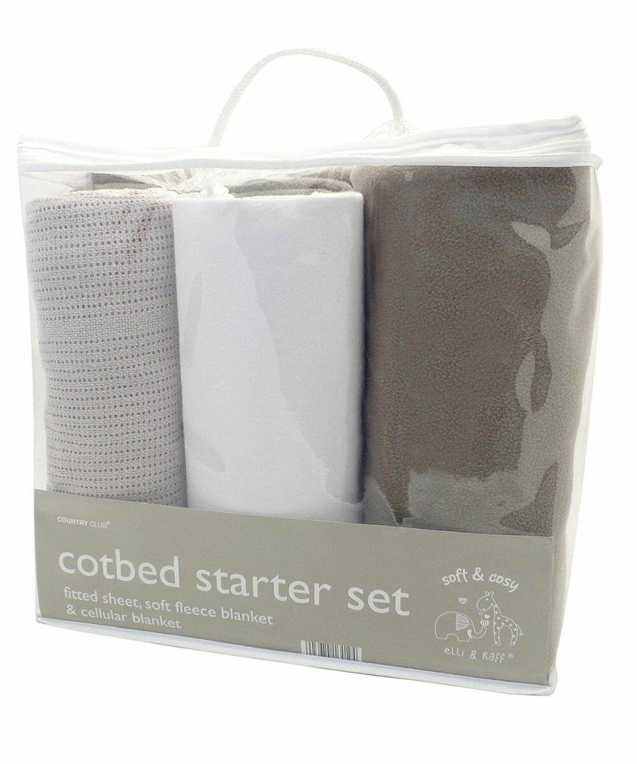A HL180 in a transparent bag with handle, containing a fitted sheet, soft fleece blanket, and cellular blanket. The label indicates the brand as "Home & Living.