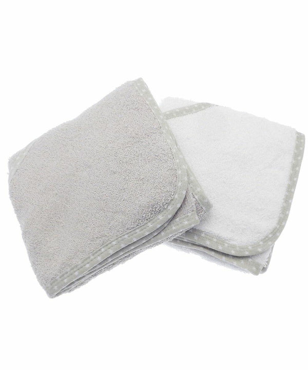 Two folded washcloths, one light gray and one white, each with a gray trim featuring a subtle dot pattern, placed side by side. This is the HL182 by Home & Living.