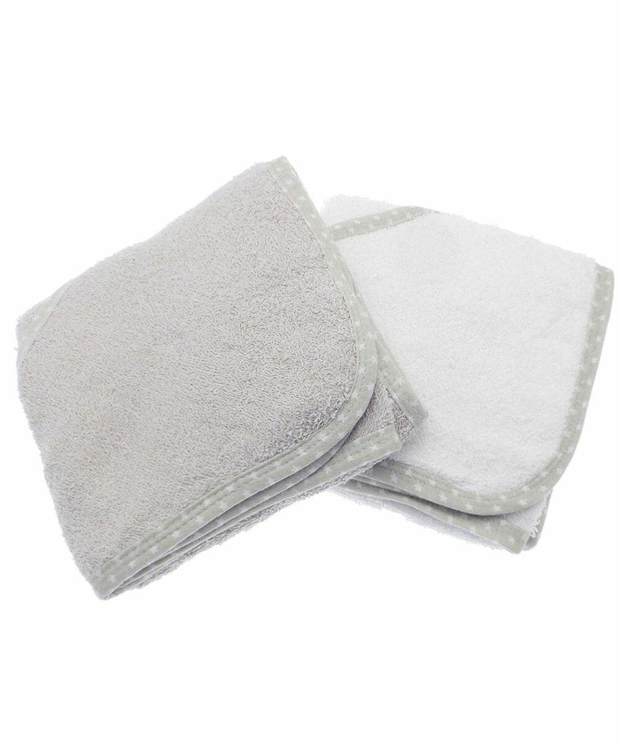 Two folded washcloths, one light gray and one white, each with a gray trim featuring a subtle dot pattern, placed side by side. This is the HL182 by Home & Living.