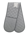 The Gloves product is a grey quilted double oven glove with rounded ends, a diamond-stitched pattern, and a rectangular tag reading "Double Oven Glove.
