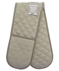 Gloves: A grey quilted double oven glove featuring a stitched diamond pattern, two pockets (one at each end), and a label at the top reading "Double Oven Glove.