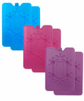 Four HL215 reusable ice packs by Home & Living, featuring embossed snowflake designs, in a set of two blue and two pink.