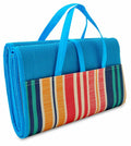The Home & Living HL221 mat is foldable in blue, featuring blue handles and a striped pocket with red, orange, and blue hues.
