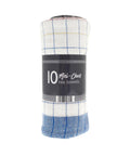 A pack of 10 mini-check Towels is wrapped in a black "Country Club" label with the product name. The towels feature a blue and yellow chequered pattern.