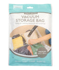A pack of accessories vacuum storage bags, Medium (60cm x 80cm). An image shows a hand using a vacuum hose on a clothing-filled bag. The packaging highlights protection from dust, dirt, damp, and insects.