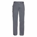 Cargo pants J001M by Russell in gray, featuring side pockets and secured with a front button and zipper fly.