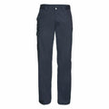 The Russell J001M features a pair of dark blue cargo pants with side pockets, a front button, and belt loops, shown against a white background.
