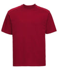 A plain red short-sleeve T-shirt, Product Name: J010M by Russell, against a white background.
