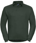 Russell J012M dark green long-sleeve polo shirt featuring a collar and button placket, shown on a white background.