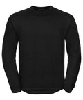 J013M black long-sleeve crew-neck sweater by Russell displayed on a white background.