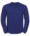 A plain blue long-sleeve sweatshirt, known as the Russell J013M, featuring a round neckline and displayed against a white backdrop.