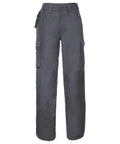 Russell's J015M gray cargo pants, featuring multiple pockets, displayed on a white background.