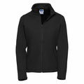 Russell's J040F is a black zip-up jacket featuring a high collar and long sleeves, showcased against a plain white background.