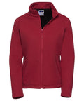 A Russell brand J040F jacket in red, featuring a zip-up design, high collar, and side pockets, displayed on a plain white background.