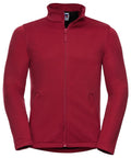 Russell's J040M jacket is a red fleece zip-up featuring a high collar and side pockets.