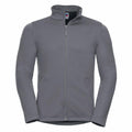 A Russell J040M gray zip-up jacket, featuring a stand collar and side pockets, viewed from the front.