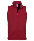 A Russell J041M red zip-up vest featuring a high collar and two pockets.