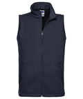 Product Description: The Russell J041M is a sleeveless black vest featuring a full-front zipper and high collar. It includes two side pockets and boasts a simple, plain design.