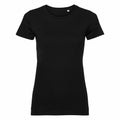 A plain black short-sleeve t-shirt from the Russell brand, model J108F.