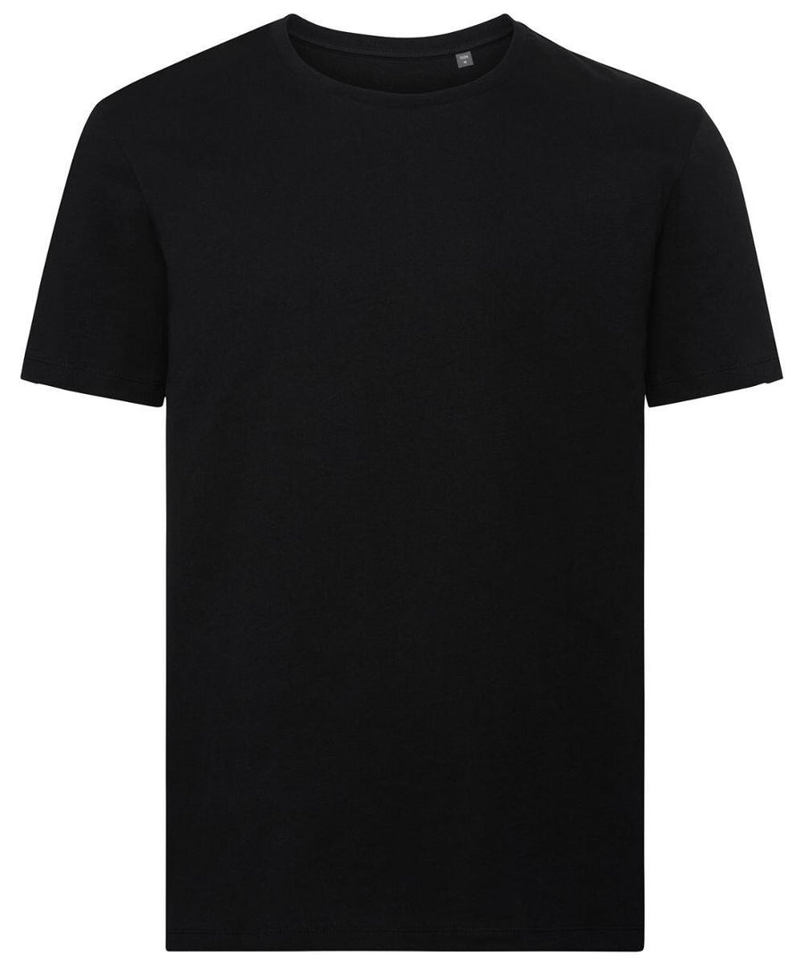 A Russell J108M short-sleeve t-shirt in black, displayed on a white background.