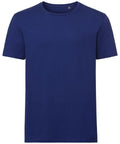 The Russell J108M, a plain blue t-shirt featuring a round neckline, is showcased against a white background.