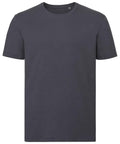 The Russell J108M is featured against a white backdrop, presenting its plain dark gray color. With a crew neck and short sleeves, this T-shirt embodies a simple and classic design.