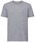 A Russell J108M T-shirt in plain gray with short sleeves and a round neckline, displayed against a white background.