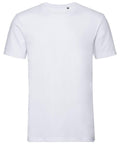 The Russell J108M is a plain white, short-sleeved T-shirt displayed against a solid white background. It features a simple, classic crew neck design with no visible logos or patterns.