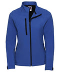 The Russell J140F features a blue zip-up design with black zippers and a high collar, showcased against a white background.
