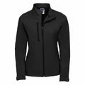 Russell's J140F black zip-up jacket features front pockets and a high collar.