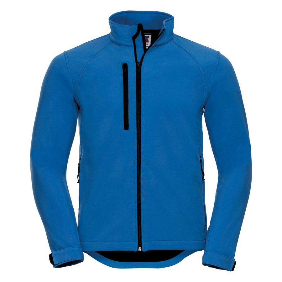 Russell J140M jacket in blue, featuring black zipper accents, a high collar, and adjustable cuffs.