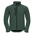Russell J140M jacket in green, featuring a high collar, black zipper details, and convenient chest and side pockets, showcased on a white background.