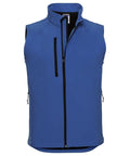 A sleeveless blue vest from Russell, model J141M, featuring a full front zipper and two side pockets.