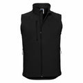 A Russell J141M black sleeveless vest, featuring a high collar and zippered front, is displayed against a plain background.