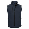 This is the Russell J141M vest in dark gray, featuring a sleek sleeveless design with a full front zipper, a high collar, and two side pockets. It also includes a vertical chest pocket with a zipper. The vest has a simple and minimalist appearance without any visible logos or designs.