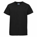 Russell J180B plain black t-shirt featured on a white background.