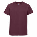 A Russell J180B short-sleeved t-shirt in plain maroon, displayed against a white background.
