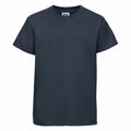 A Russell J180B black T-shirt featuring short sleeves and a crew neckline, shown from the front.