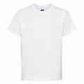 A Russell J180B short-sleeve T-shirt in plain white displayed on a white background.