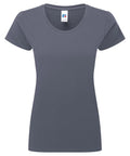 The T-Shirts product is a fitted women’s tee in solid grey with short sleeves, a crew neckline, and a logo tag at the collar, shown on a white background.