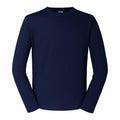 Russell's J180L, a navy blue long-sleeve T-shirt, is showcased against a white background.