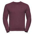 The Russell J262M sweatshirt is a plain maroon crewneck, displayed against a white background, featuring long sleeves with ribbed neckline, cuffs, and hem.