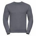 A plain, long-sleeved J262M crew neck sweatshirt by Russell in gray set against a white background.