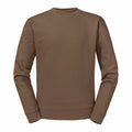 The J262M sweatshirt by Russell, featured in a solid brown color on a white background, showcases long sleeves with a ribbed neckline, cuffs, and hem.