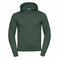Russell J265M hooded sweatshirt in green featuring a front pocket and drawstring hood.