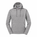 Introducing the J265M by Russell: a simple yet stylish gray hoodie featuring a front pocket and drawstring hood, crafted from soft and comfortable material perfect for casual wear.