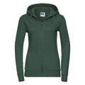 A Russell J266F green zip-up hoodie with a hood and drawstrings, featuring a small logo on the chest.