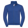 Russell's J267M blue zip-up jacket features a stand collar and long sleeves, set against a white background.